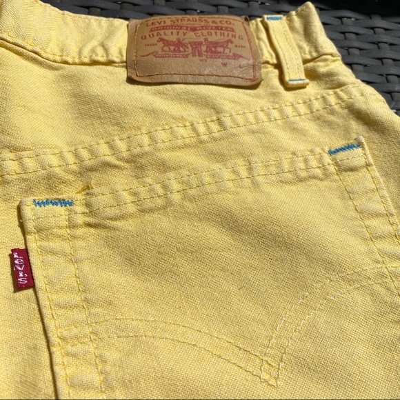 Vintage Yellow Levi Shorts w Blue Detailing - Picture 3 of 6